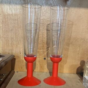 Bodum Red Stemmed Plastic Champagne Flutes - Pair